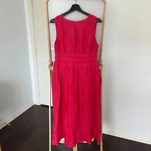 J.Crew Hyacinth V-Neck Ramie Dress Pink Size M Petite - Picture 4 of 6